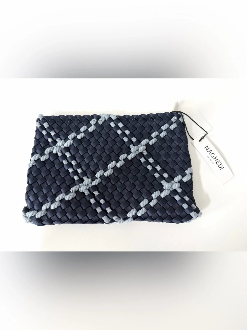 NWT Cartolina x NAGHEDI Salina Rope Pouch in Navy/Light Blue